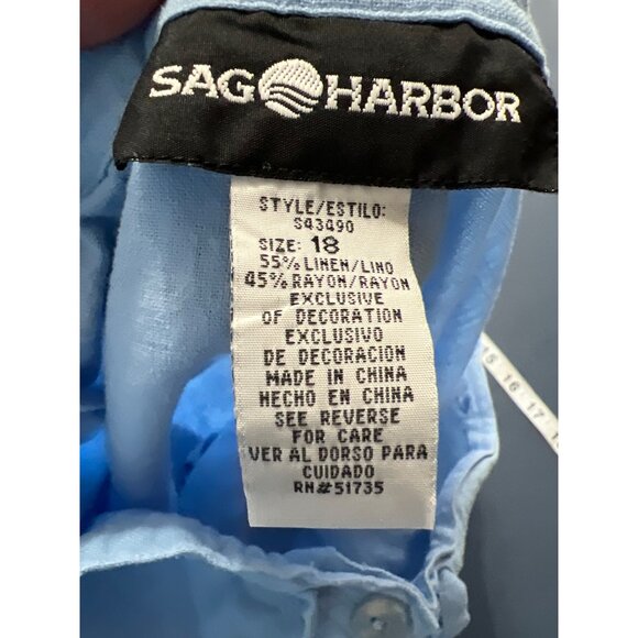 Sag Harbor Light Blue Embroidered Linen Blend Capri Pants‎ Sz 18 Lagenlook Beach - Picture 9 of 13